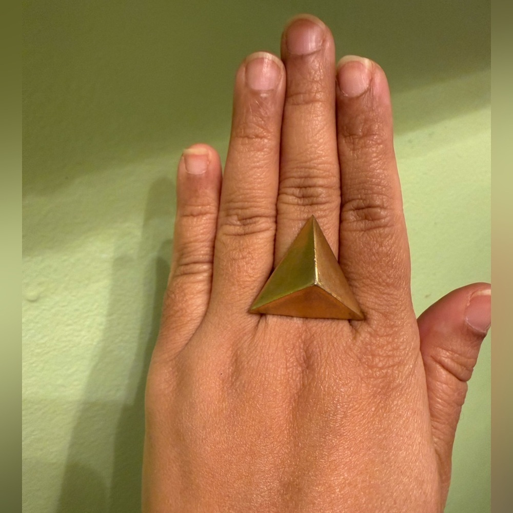 Unique Adjustable Gold Pyramid Statement Ring with heart motifs